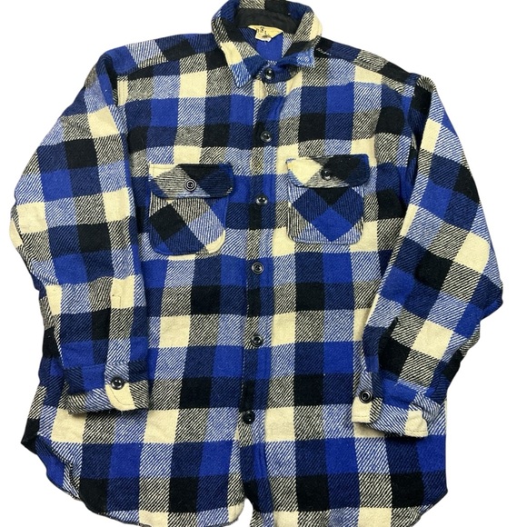 Roundtree & Yorke Other - Vintage Yorke wool buffalo plaid blue and black button front flannel SZ Medium